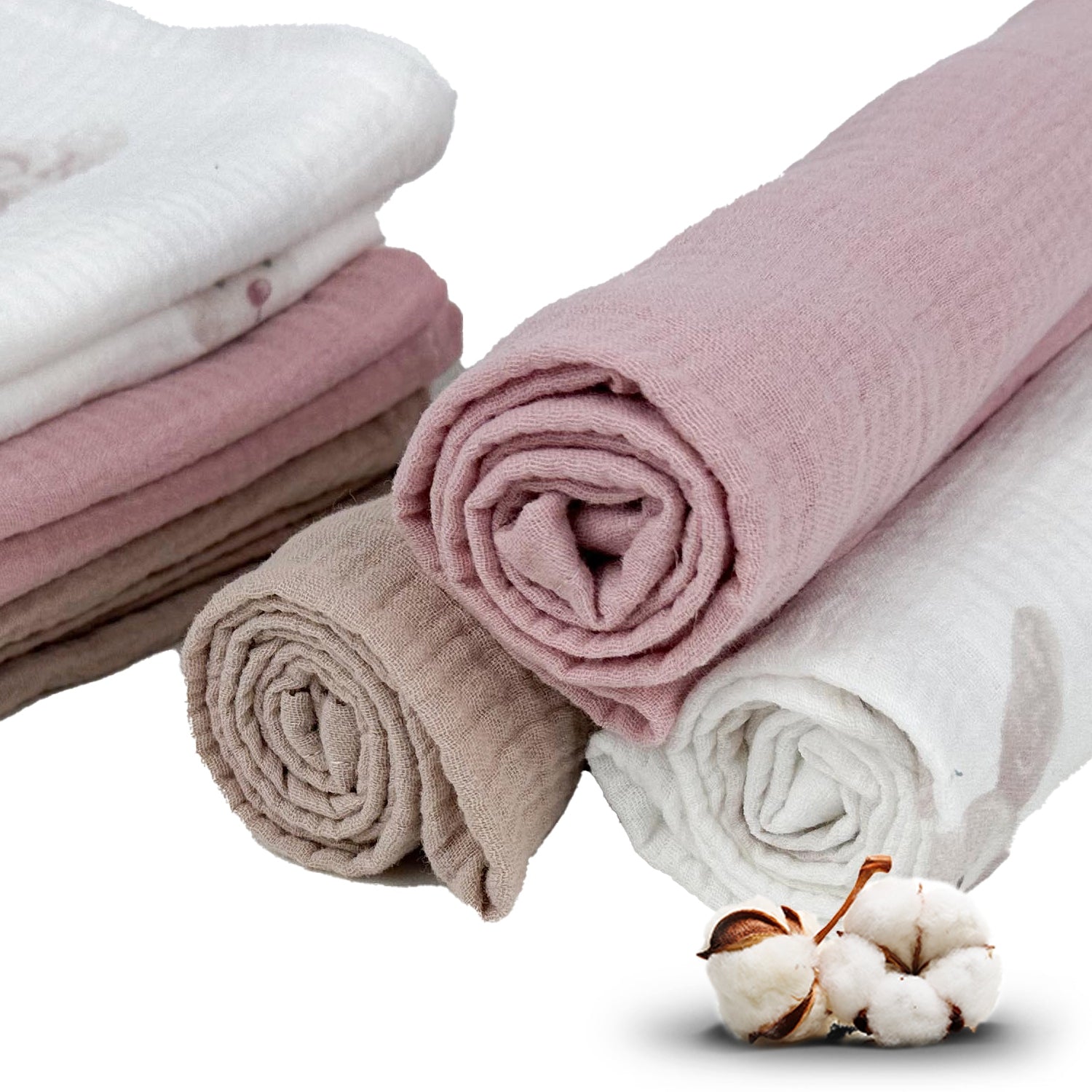 Pieluszki muślinowe, 3 szt., 70x70 cm, Róż / Capp / Królik | Plumeri