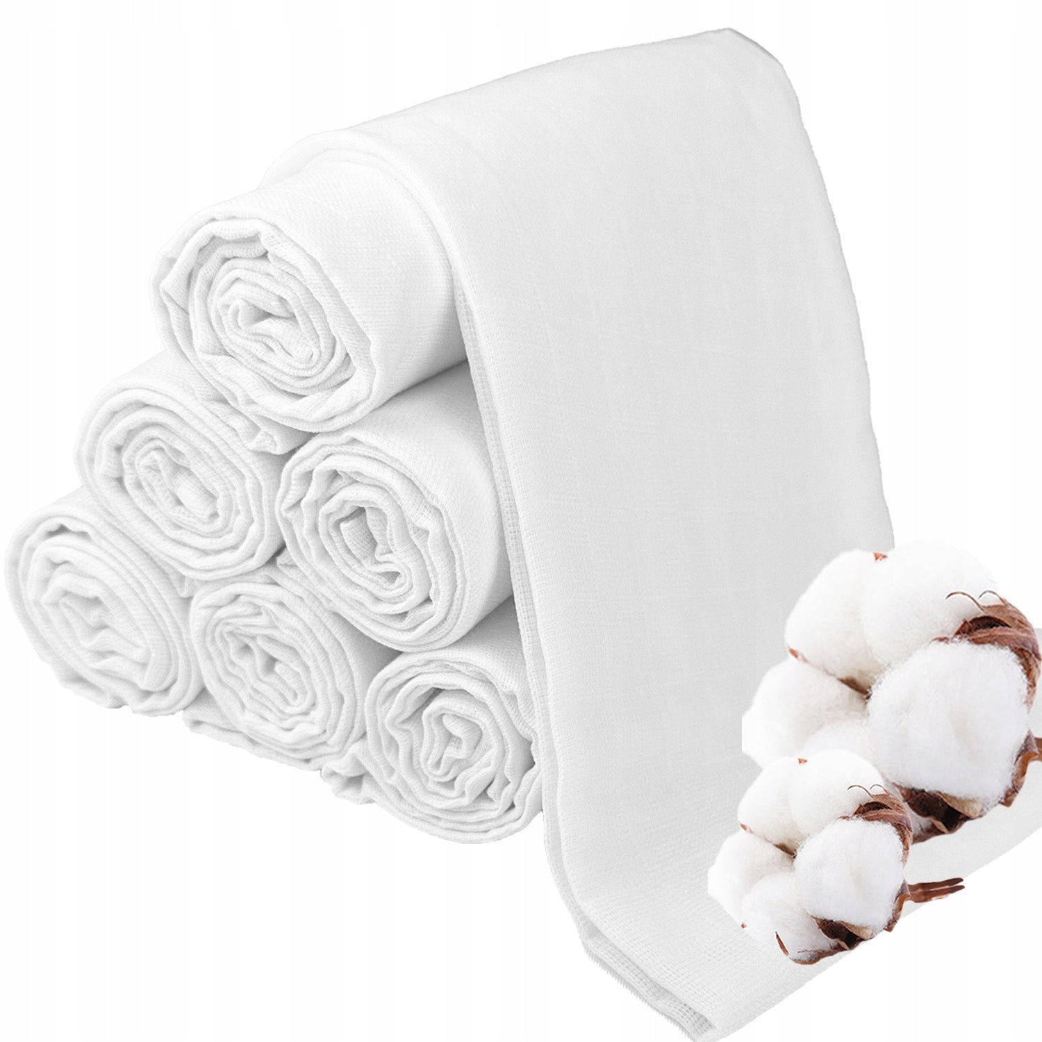 Pieluszki muślinowe, 6 szt., 70x70 cm, Szt białe | Plumeri