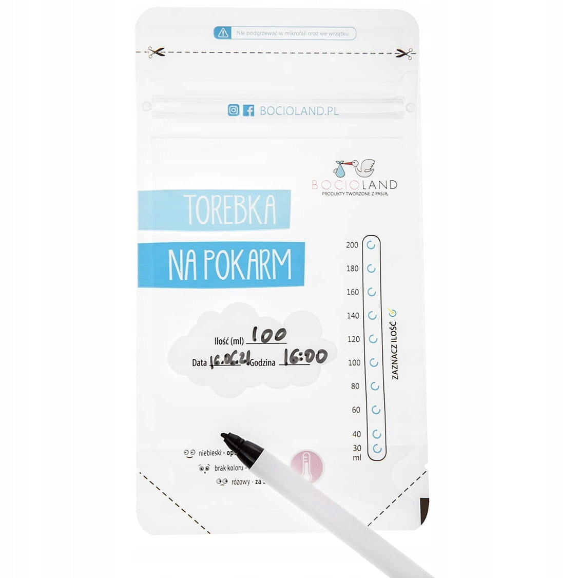 Bocioland WORECZKI NA MLEKO Ze Wskaźnikiem Temperatury 200ml 50 szt.