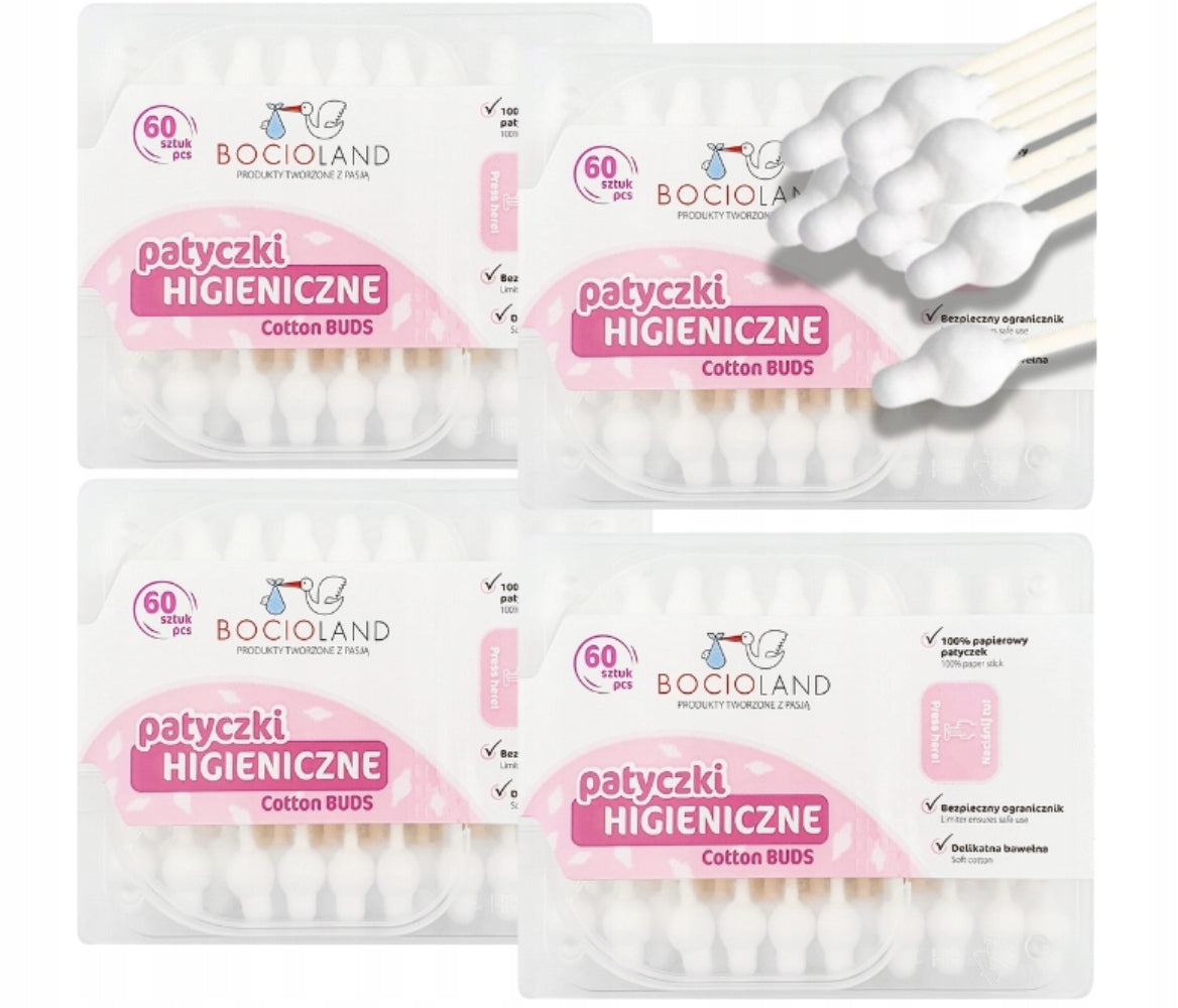 Patyczki do uszu Bocioland papierowe biodegradowalne dla dzieci 4x60 szt. | Bocioland