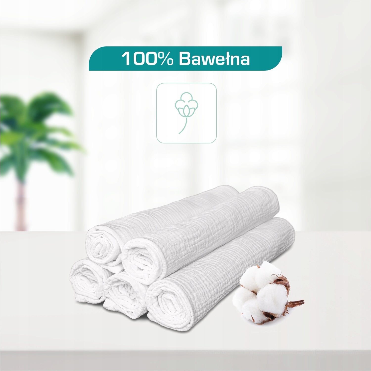 Pieluszki muślinowe białe 6 szt., 50x30 cm | Plumeri