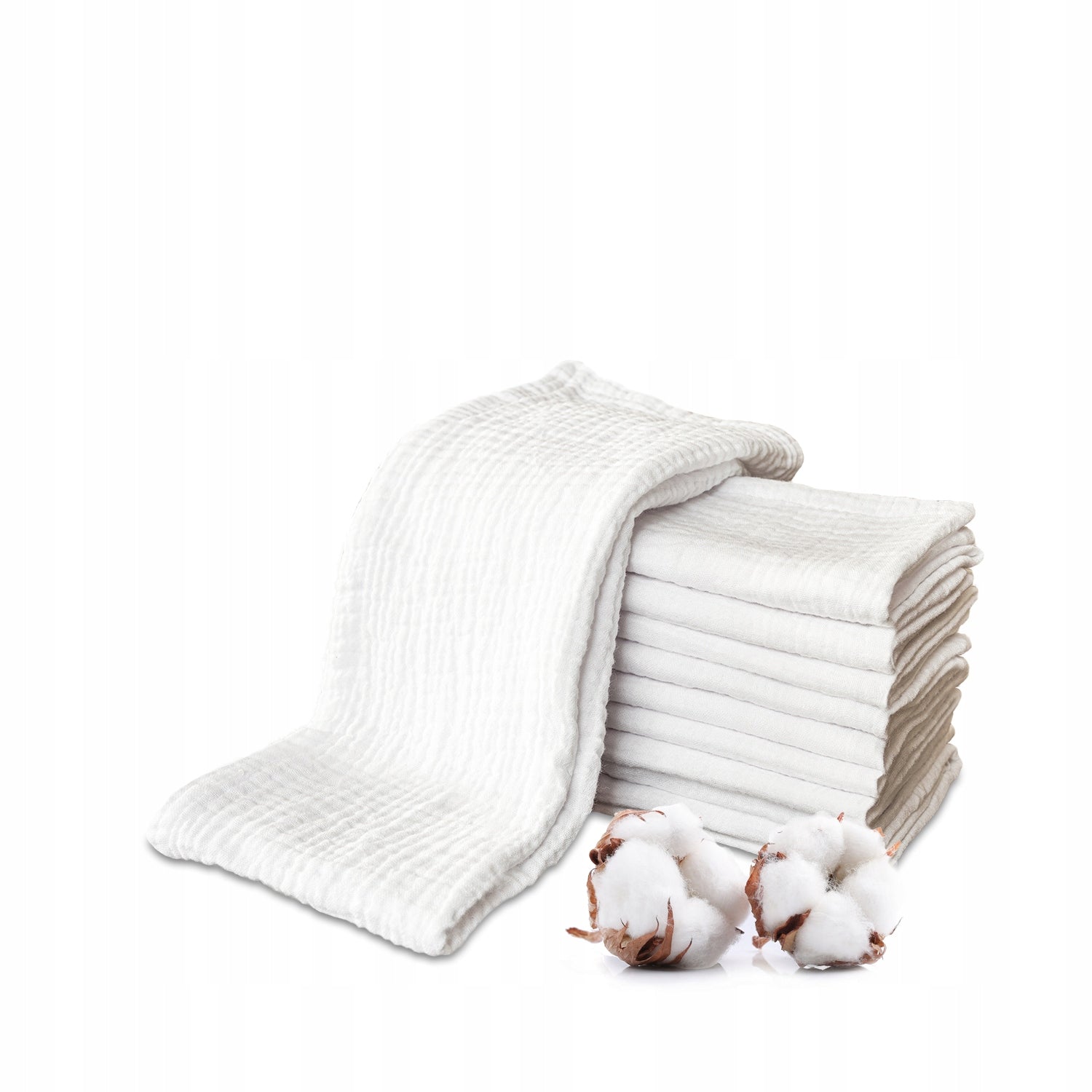 Pieluszki muślinowe białe 10 szt., 30x30 cm | Plumeri