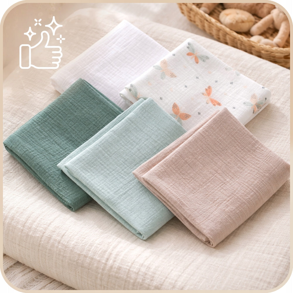 Pieluszki muślinowe 5 szt., 70x70, biały, motylki, cappuccino, mięta i zielony | Plumeri