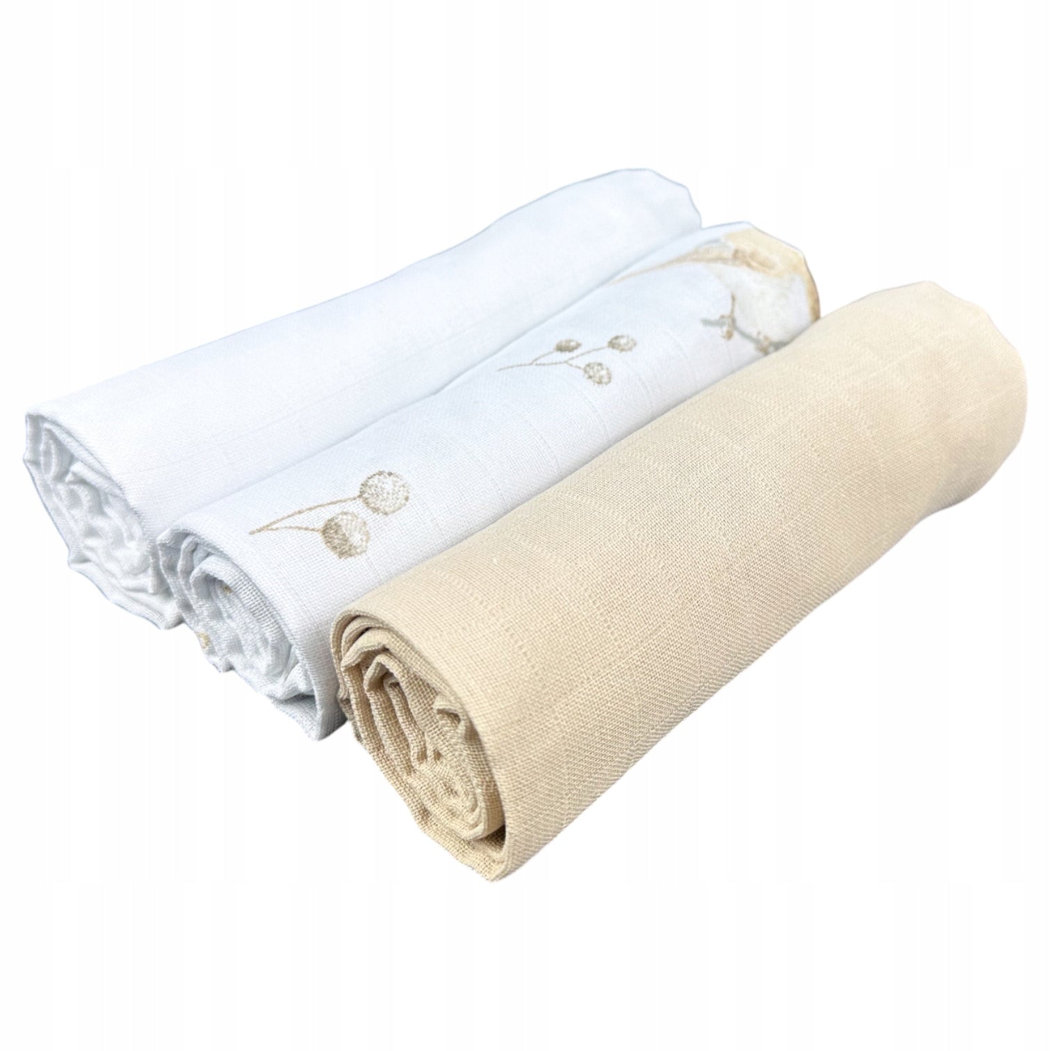 Musselwindeln, 3 Stk., 70x70 cm, Spatz Weiß Beige | Plumeri