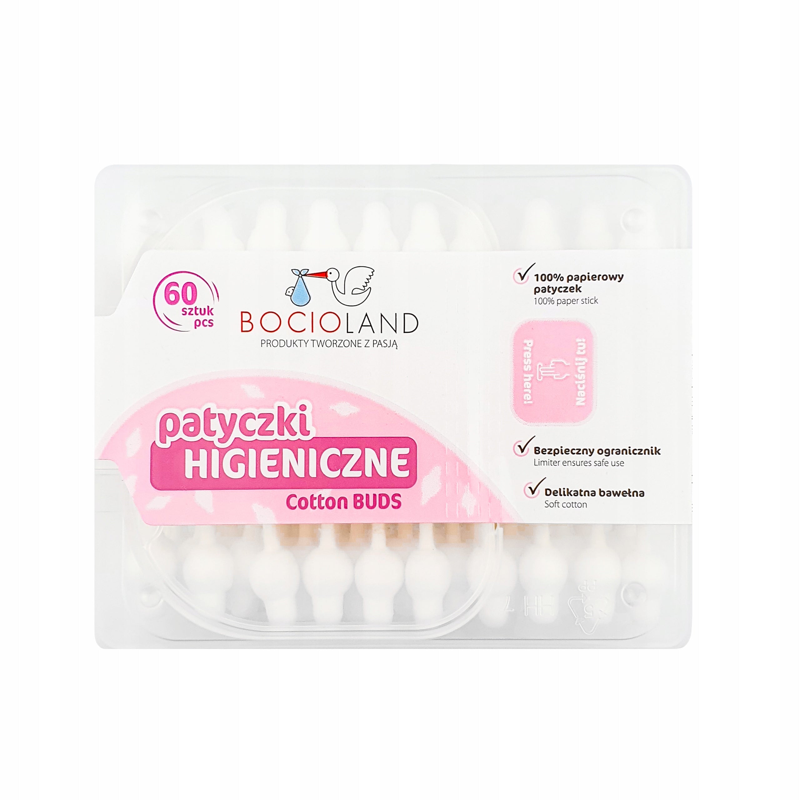Patyczki do uszu Bocioland papierowe biodegradowalne dla dzieci 4x60 szt.