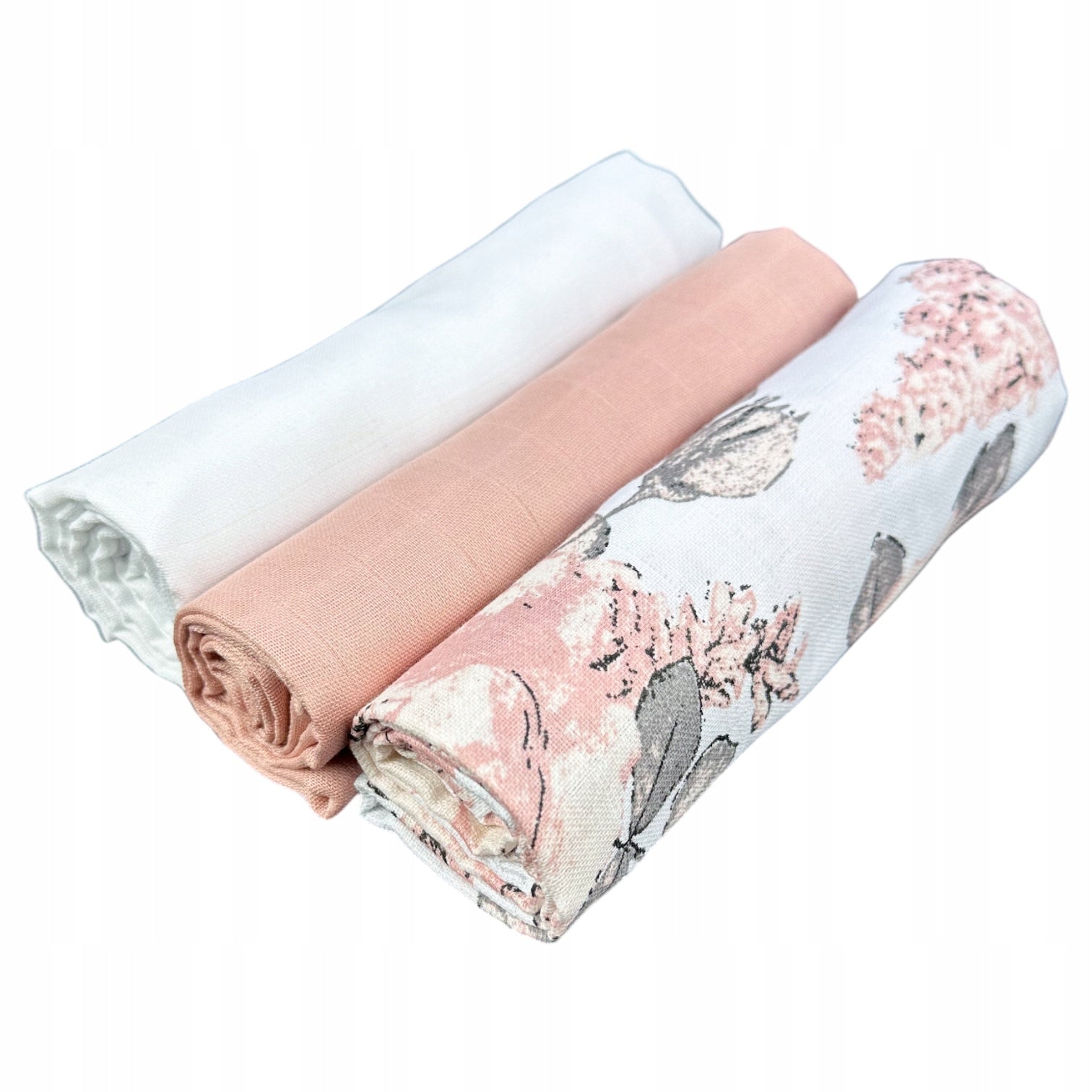 Pieluszki muślinowe, 3 szt., 70x70 cm, Biały Różwy Peonia | Plumeri