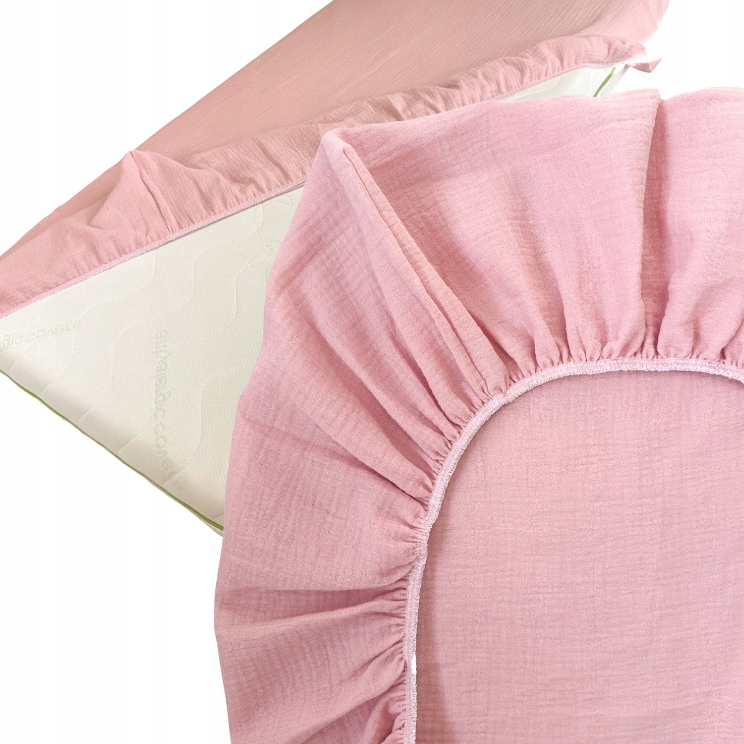 Prześcieradło do łóżeczka 60x120, muślinowe, różowe | Plumeri