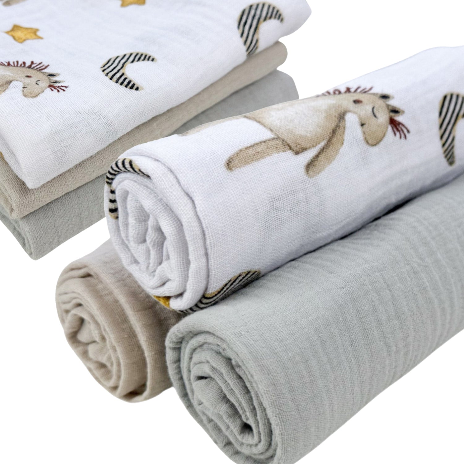Pieluszki muślinowe, 3 szt., 70x70 cm, Konik / Ziemisty / Szary | Plumeri