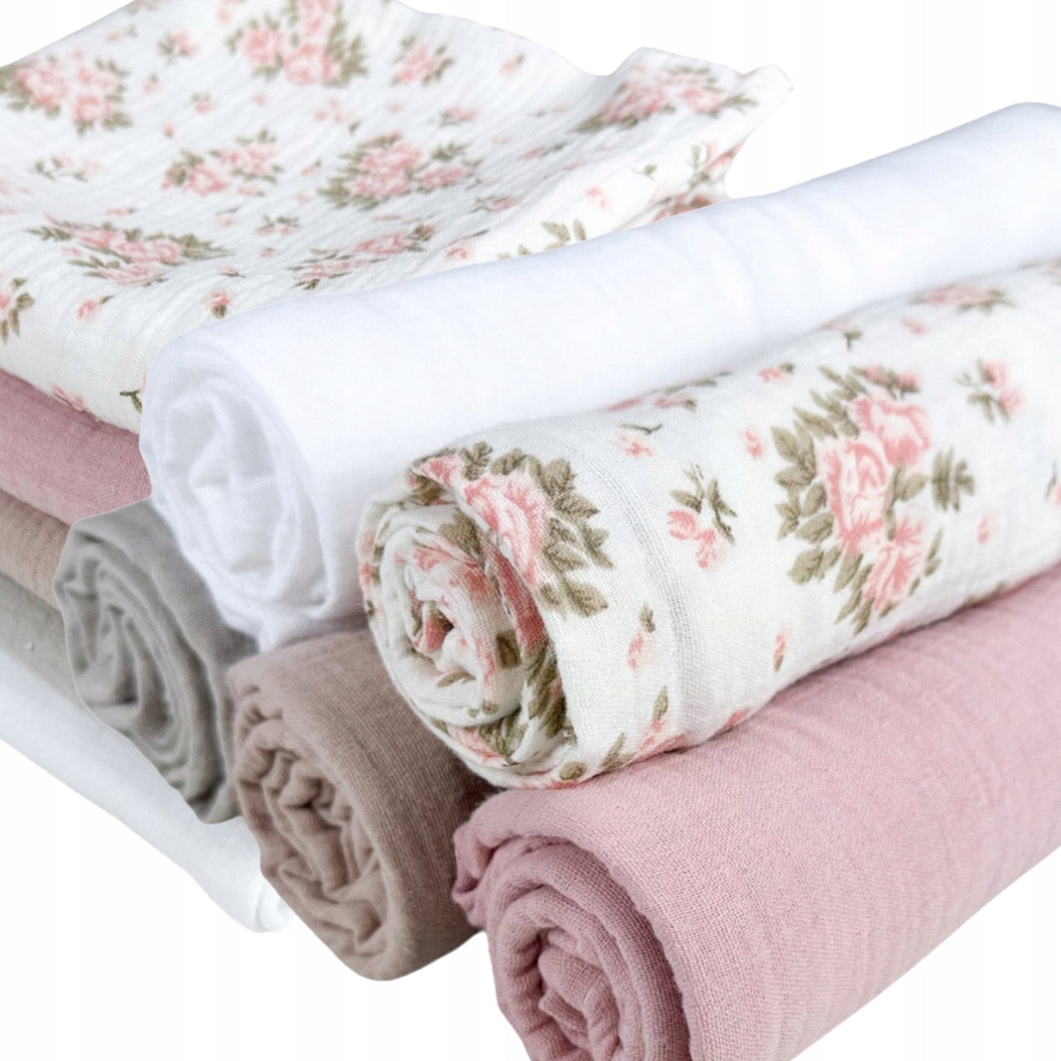 Pieluszki muślinowe, 5 szt., 70x70 cm, 5szt kwiaty / Różowy / Cappuccino / Ziemisty | Plumeri