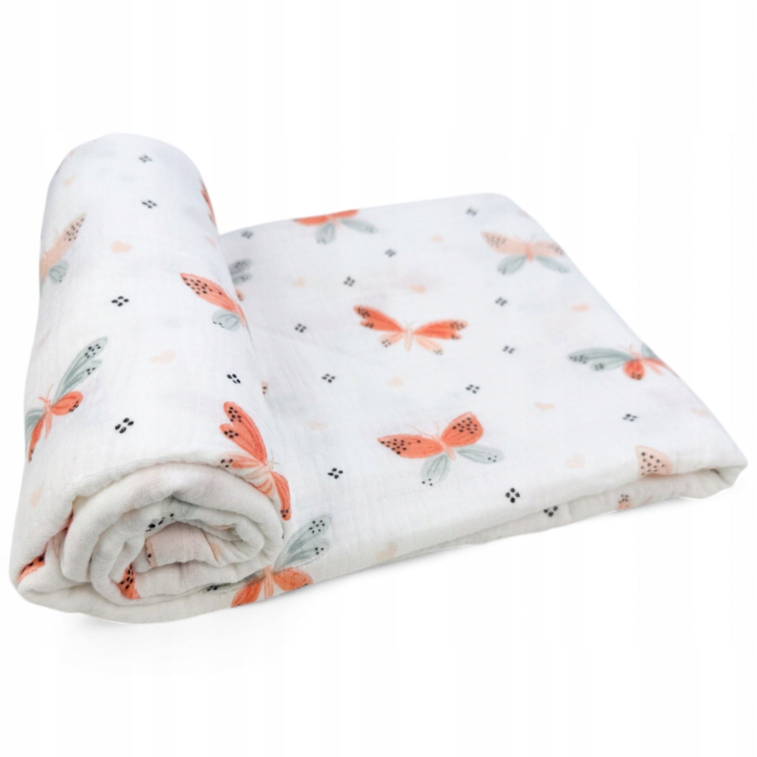 Otulacz muślinowy kreszowany 120x120, motylki | Plumeri