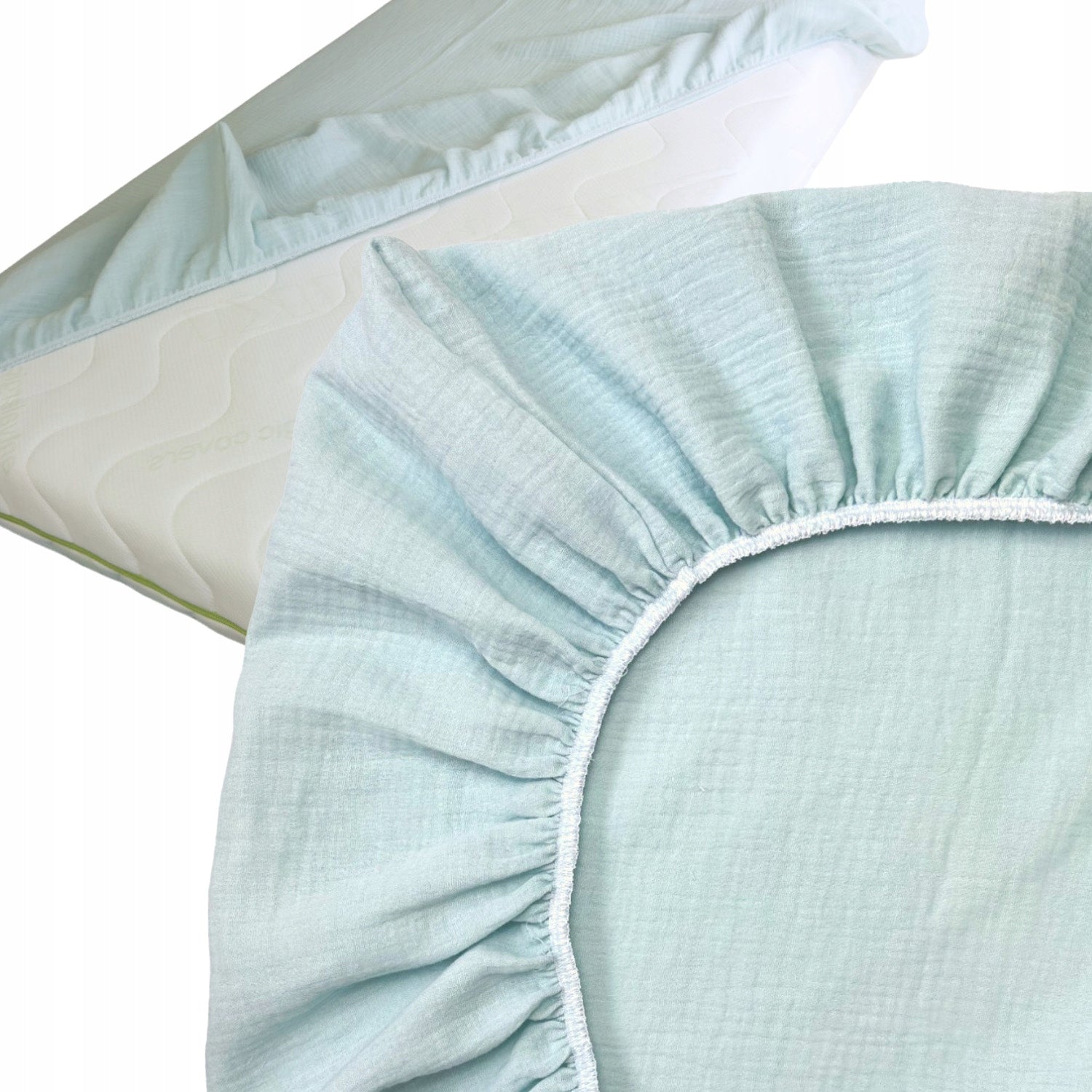 Prześcieradło do łóżeczka 60x120, muślinowe, miętowe | Plumeri