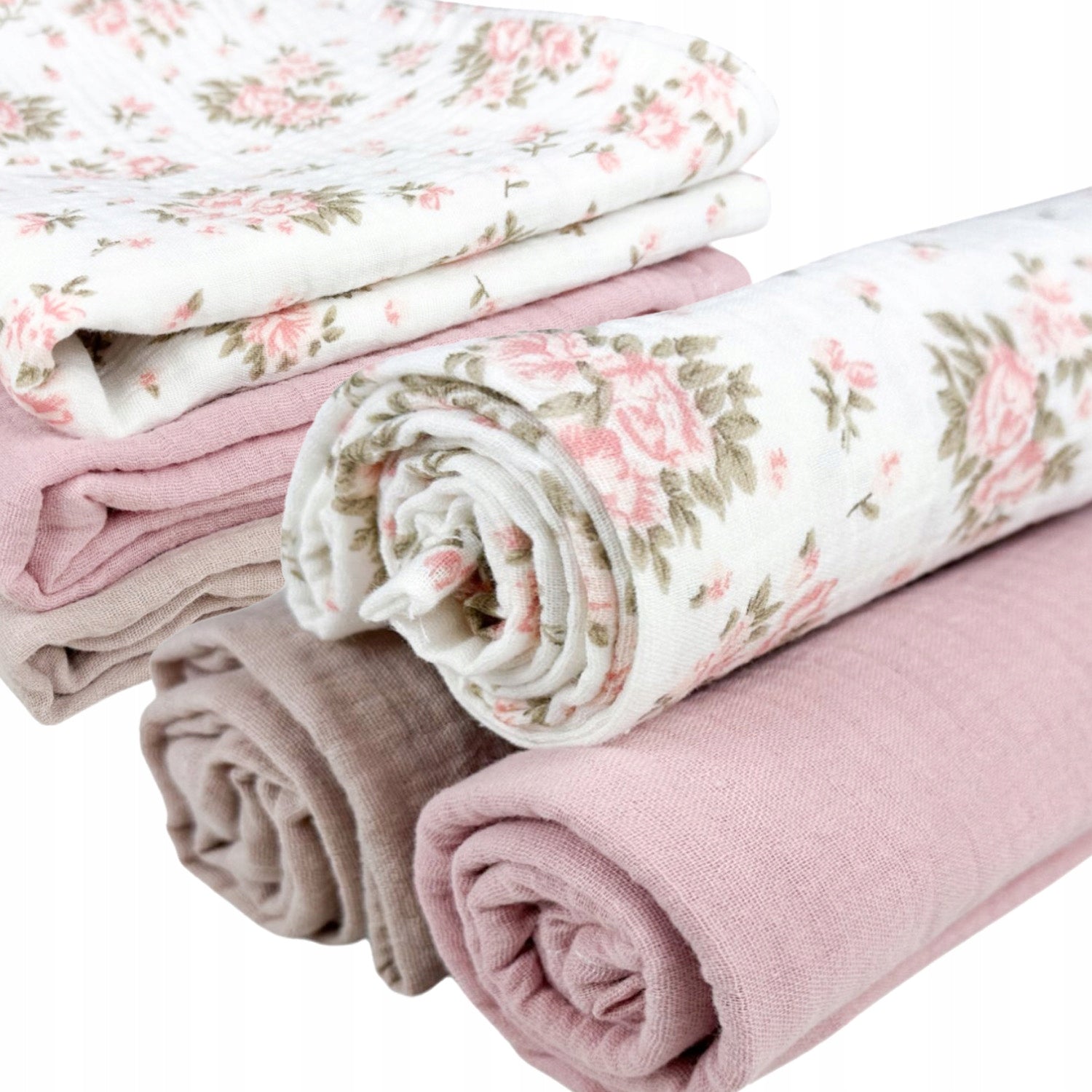 Pieluszki muślinowe, 3 szt., 70x70 cm, Kwiaty różowy cappucuni | Plumeri