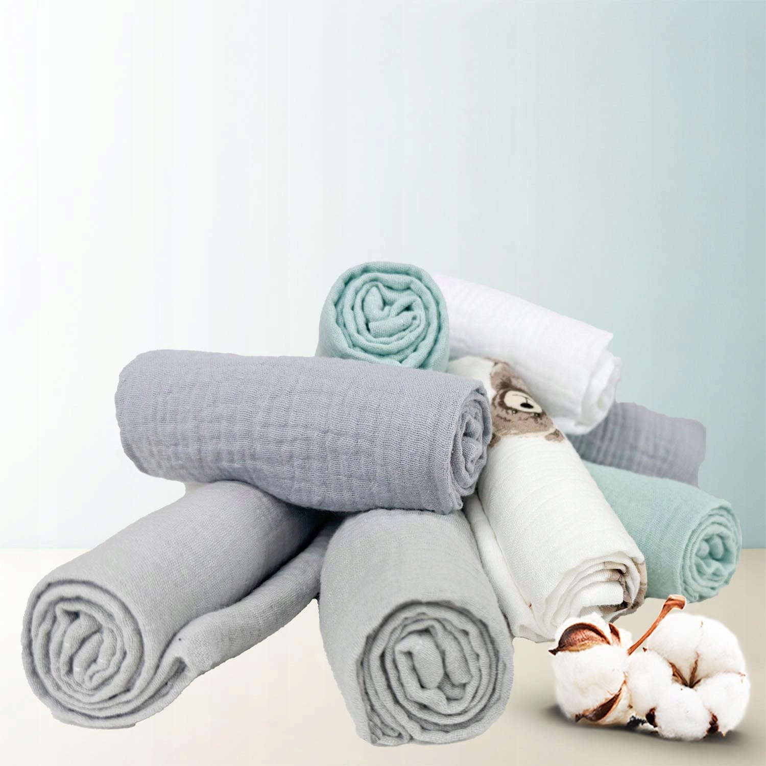 Plumeri Pieluszki muślinowe zestaw kolorów 10 szt. 50x30 cm