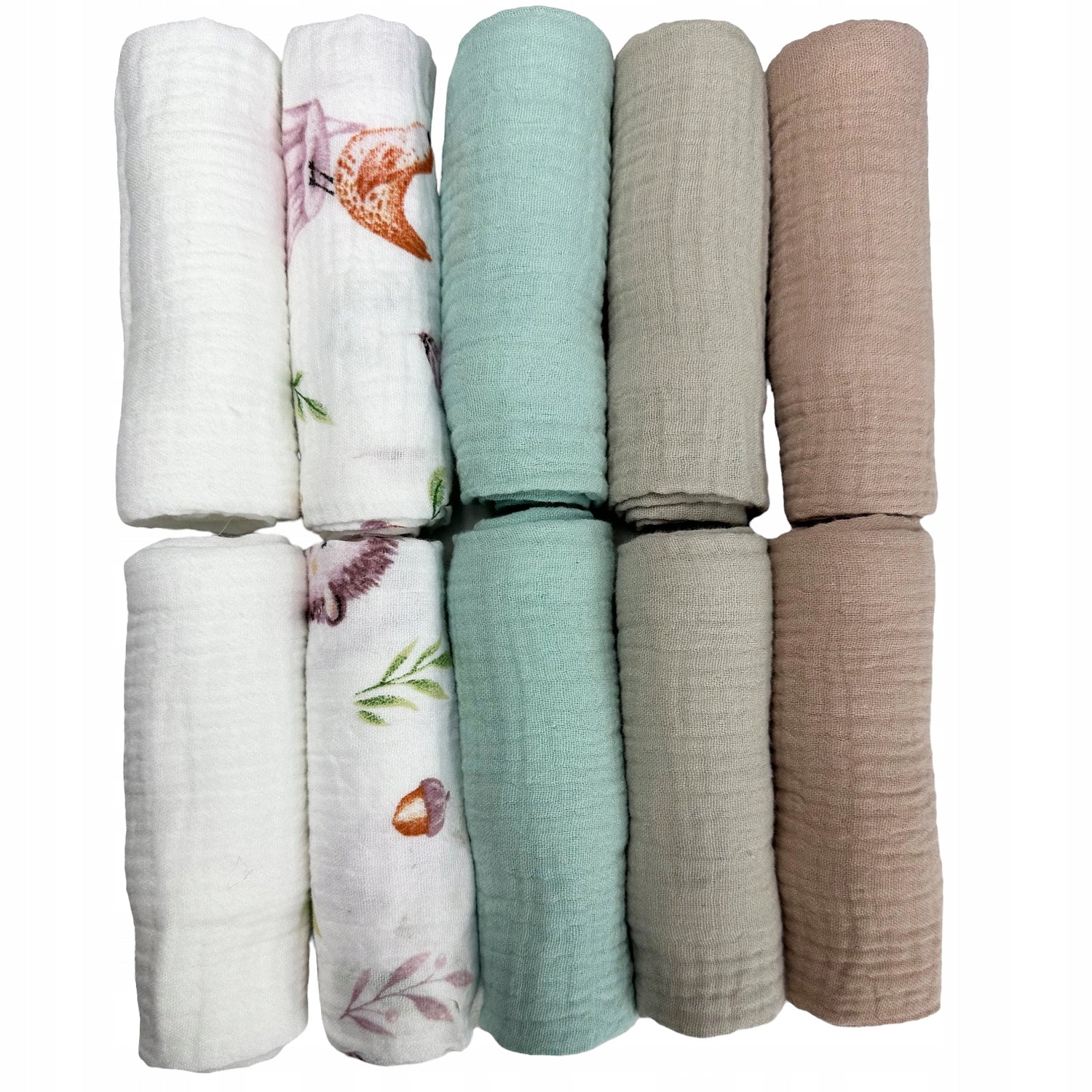 Pieluszki muślinowe, 10 szt., 50x30 cm, 10x5x3 2x biały / Las / Ziem / Mieć | Plumeri
