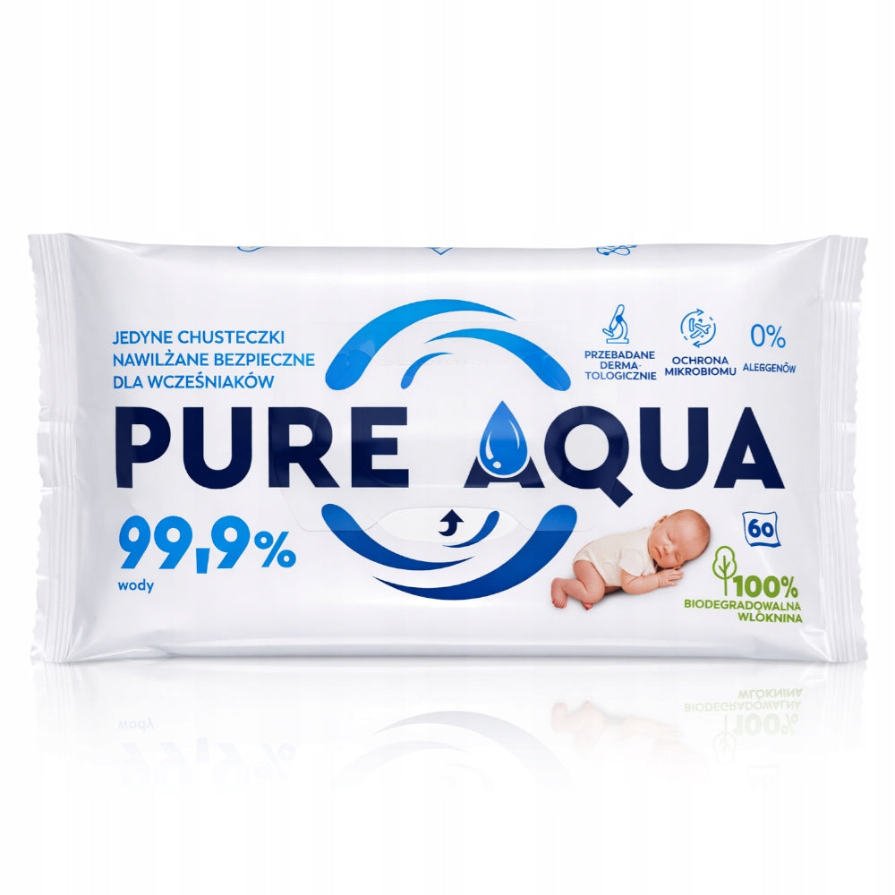Chusteczki Dla Dzieci Niemowląt 99,9 Wody Hipoalergiczne 10x60szt PURE AQUA