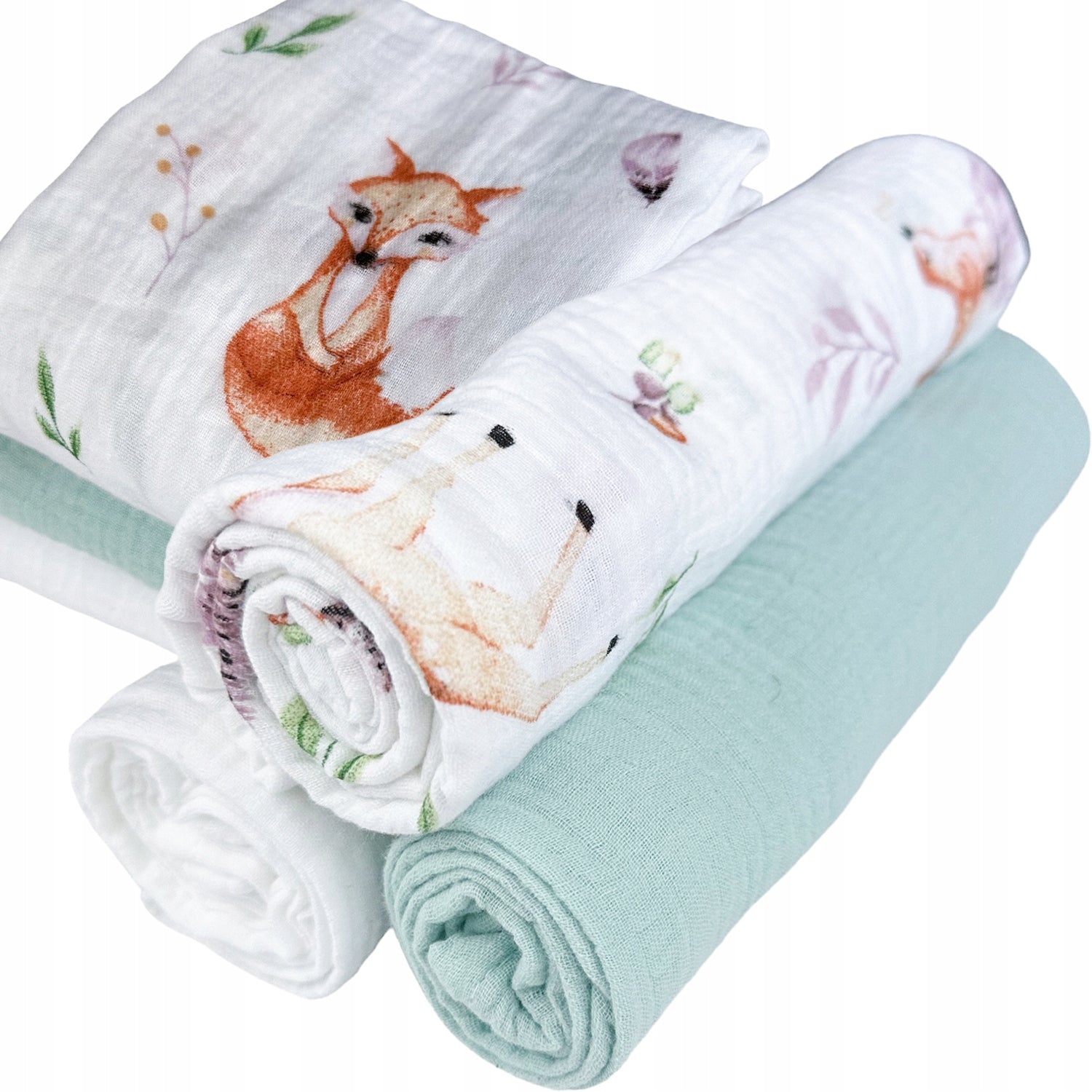 Pieluszki muślinowe, 3 szt., 70x70 cm, Las / Mieta / Bialy | Plumeri