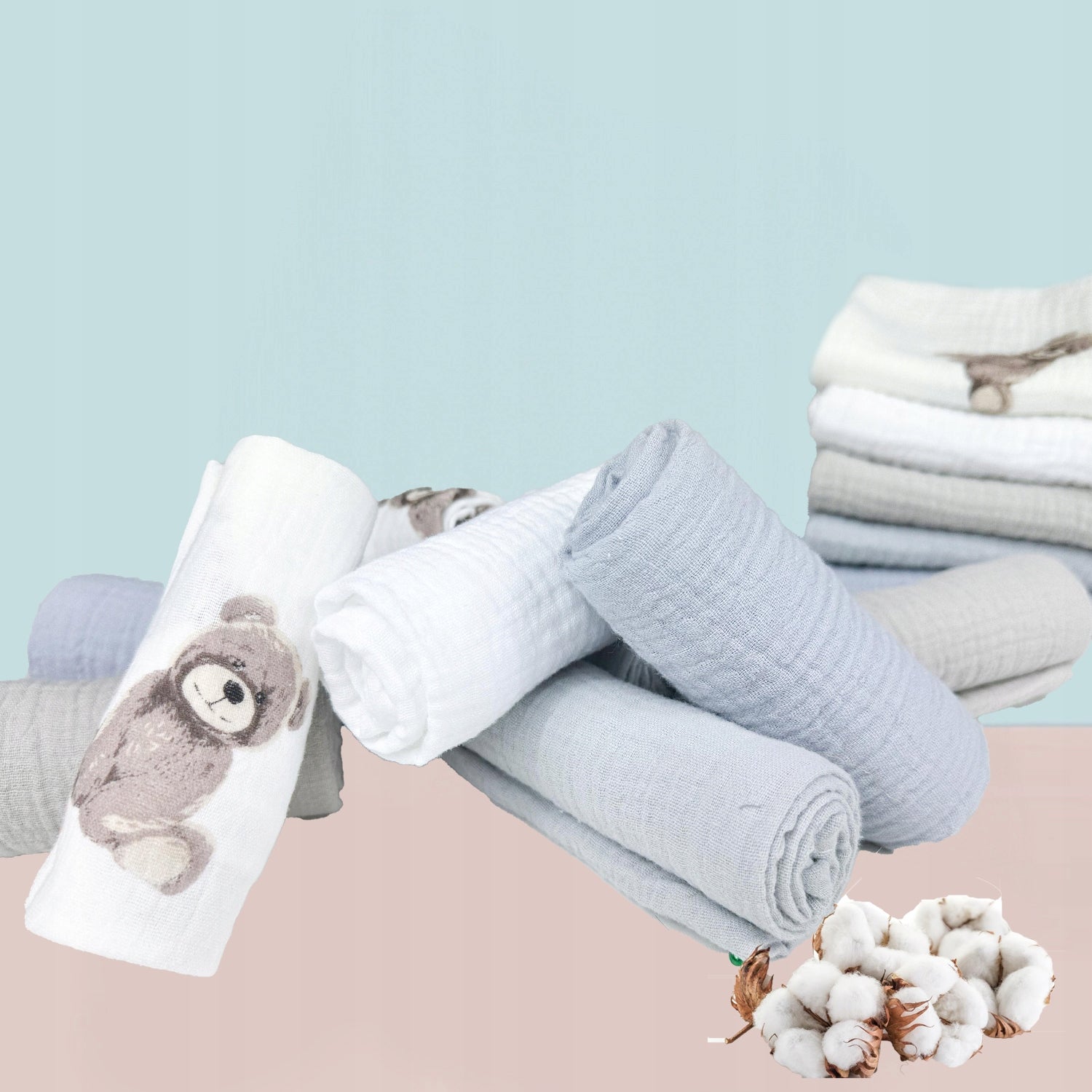 Plumeri Pieluszki muślinowe zestaw kolorów 10 szt. 30x30 cm