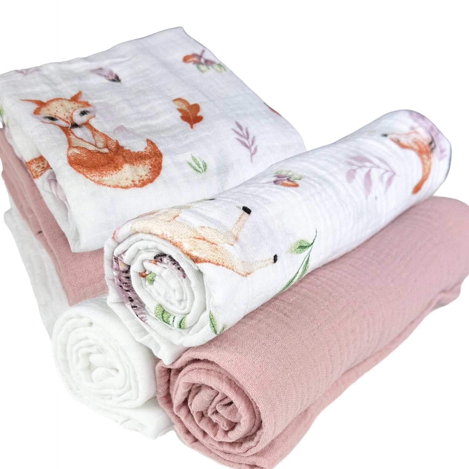 Pieluszki muślinowe, 3 szt., 70x70 cm, Las / Roz / Bialy | Plumeri