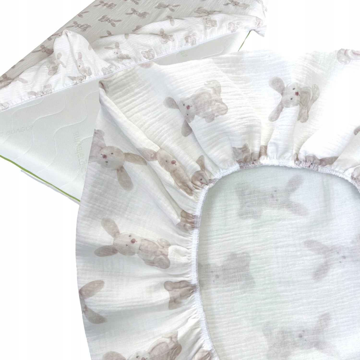 Prześcieradło do łóżeczka 60x120, muślinowe, królik | Plumeri