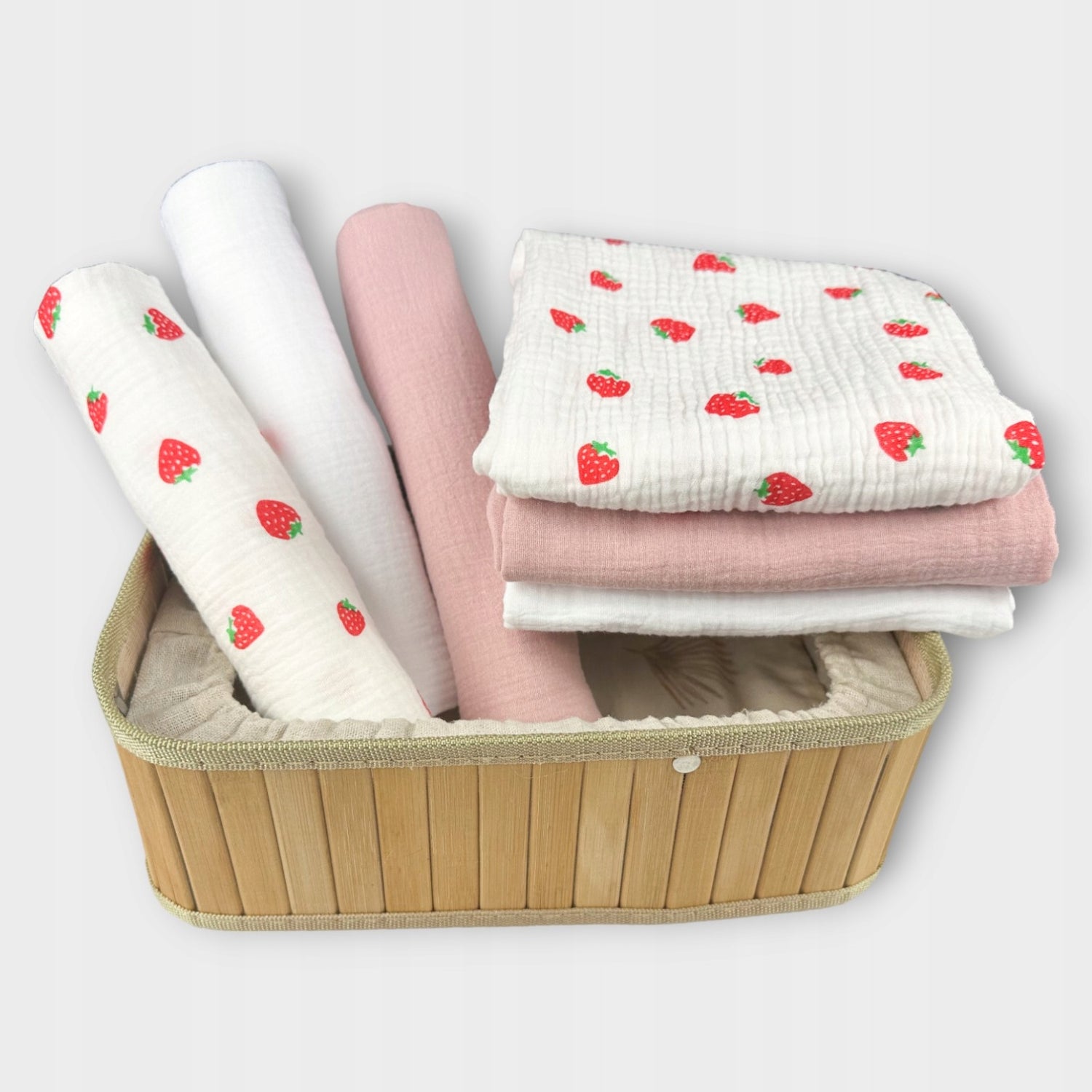 Pieluszki muślinowe, 3 szt., 70x70 cm, Truskawka różowy bity | Plumeri