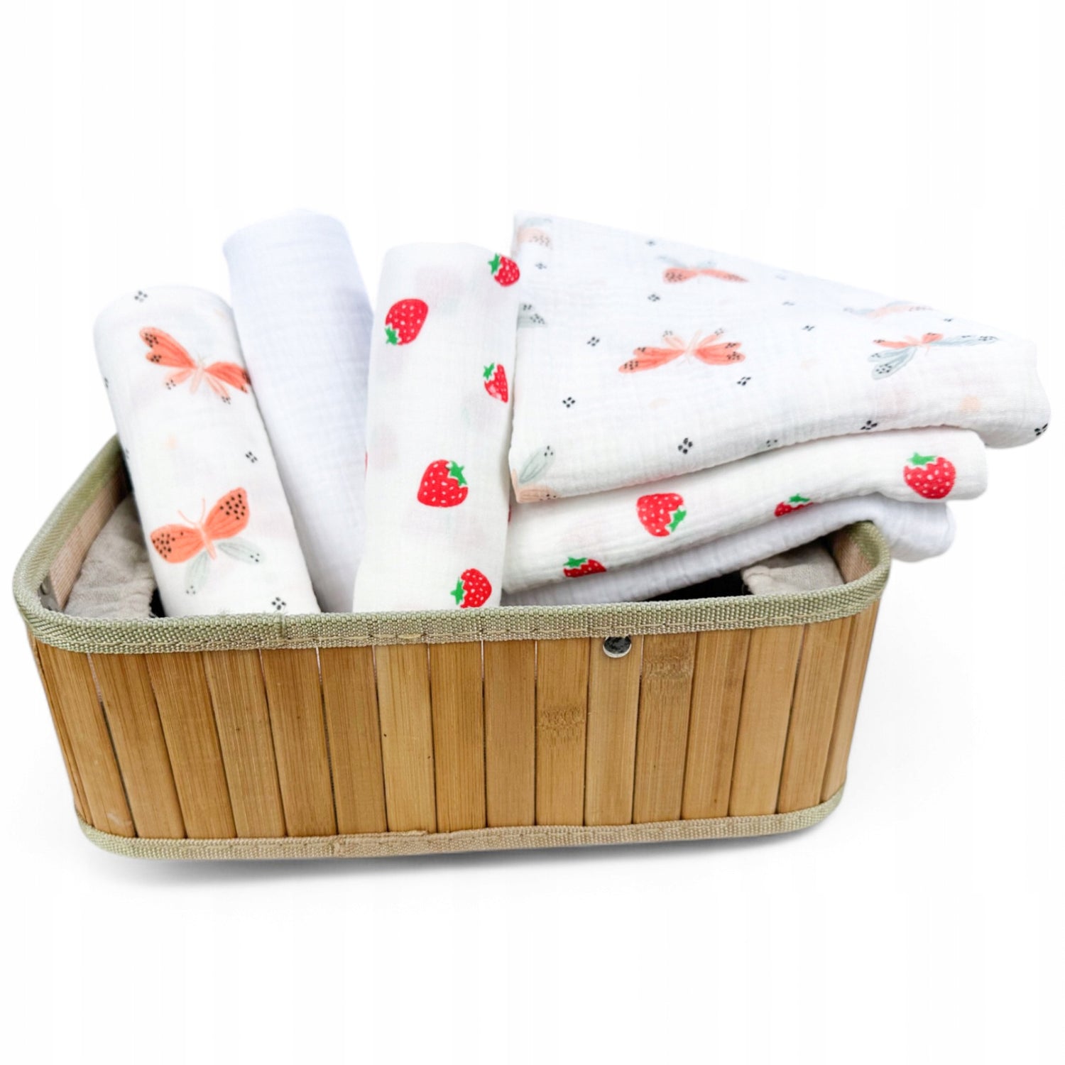 Pieluszki muślinowe, 3 szt., 70x70 cm, Motylek / Truskawka / Biały | Plumeri