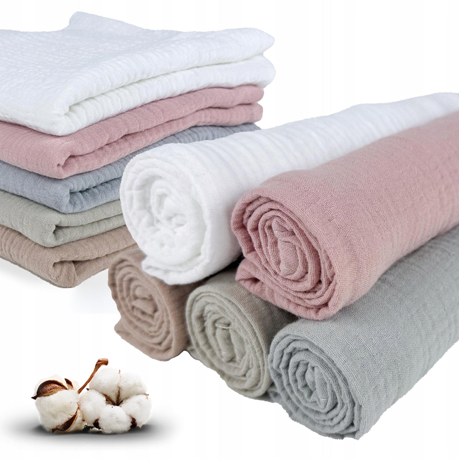 Pieluszki muślinowe 5 szt., 70x70, róż, szary, cappuccino i ziemisty | Plumeri