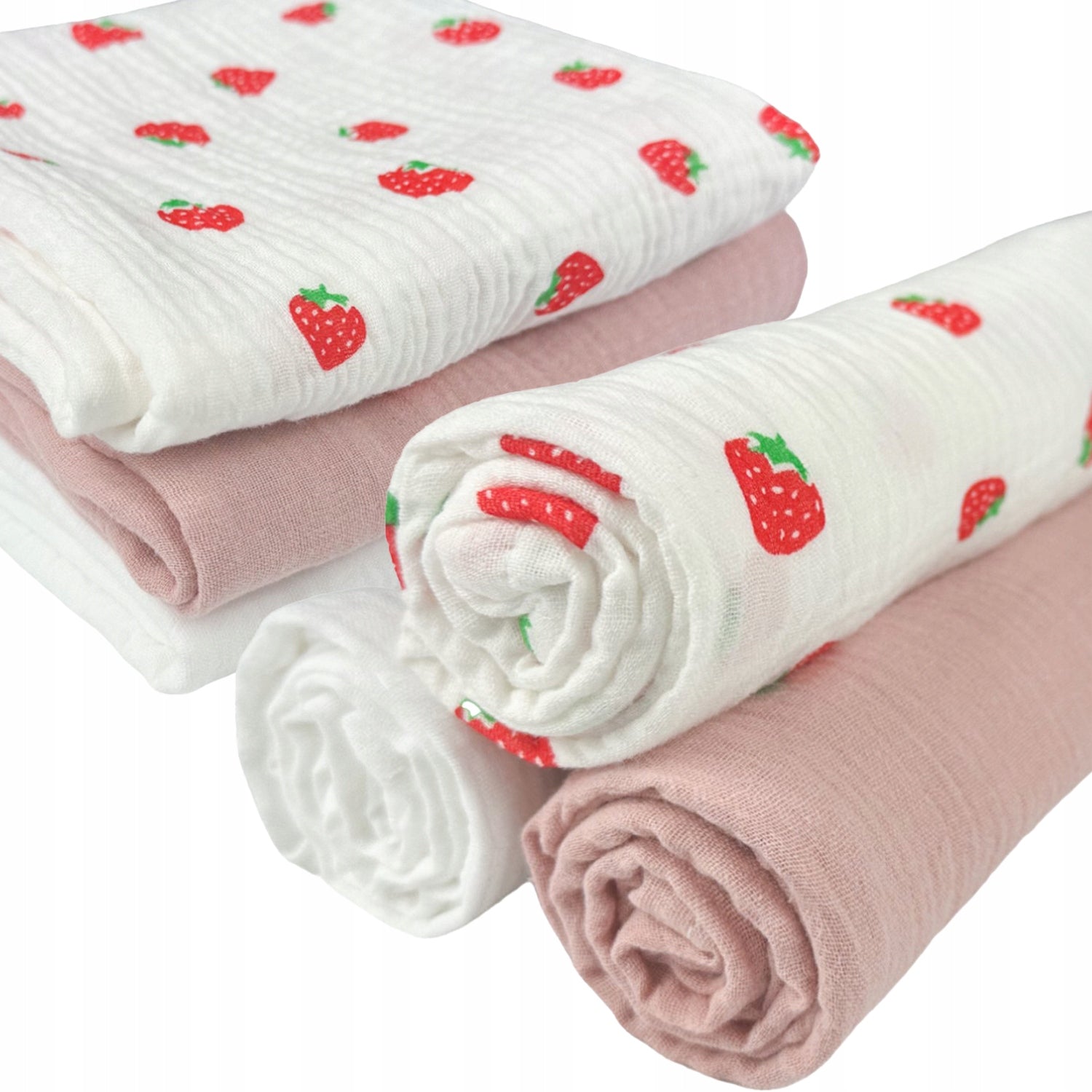 Pieluszki muślinowe, 3 szt., 70x70 cm, Truskawka różowy bity | Plumeri