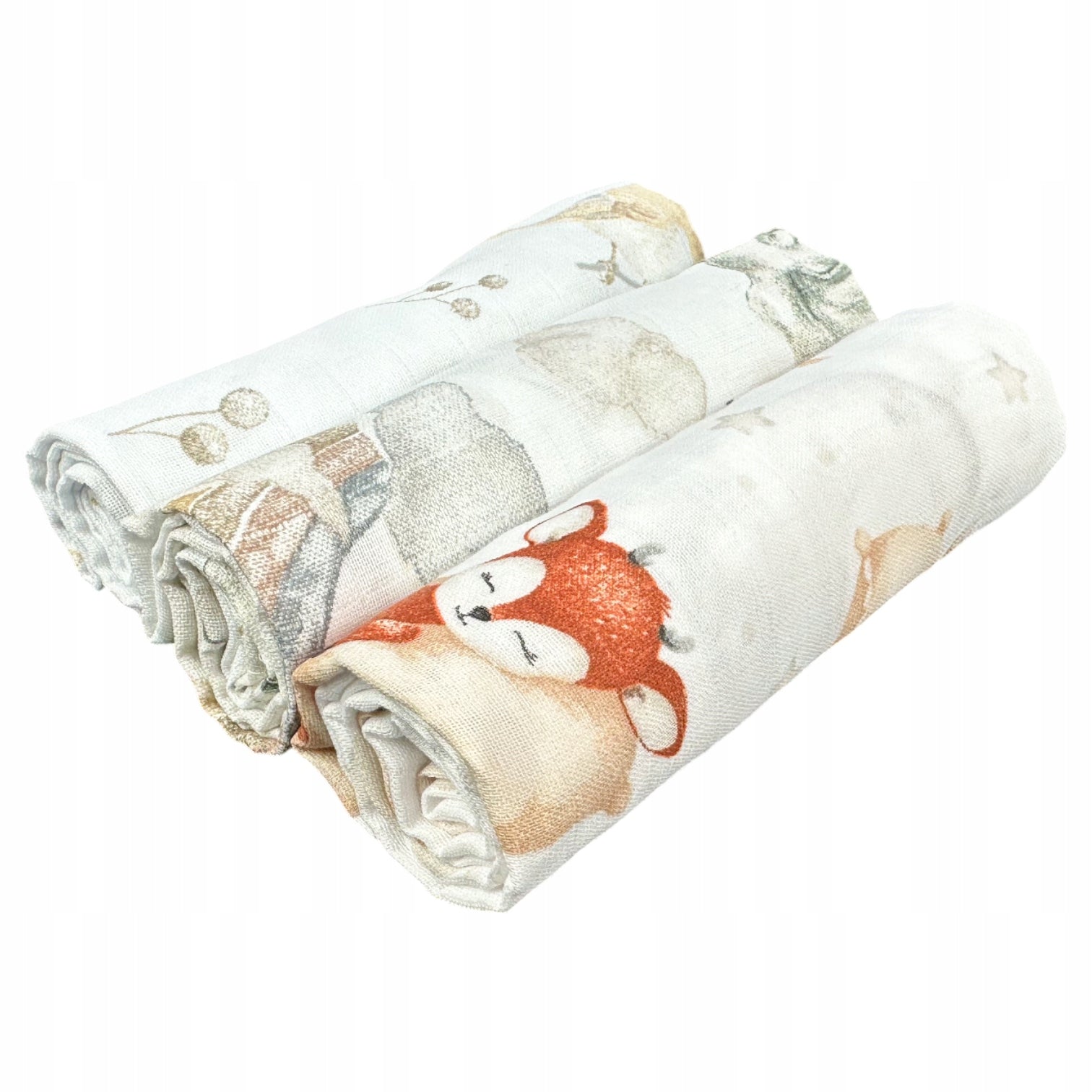 Musselintücher, 3 St., 70x70 cm, Elefant Eule Spatz | Plumeri