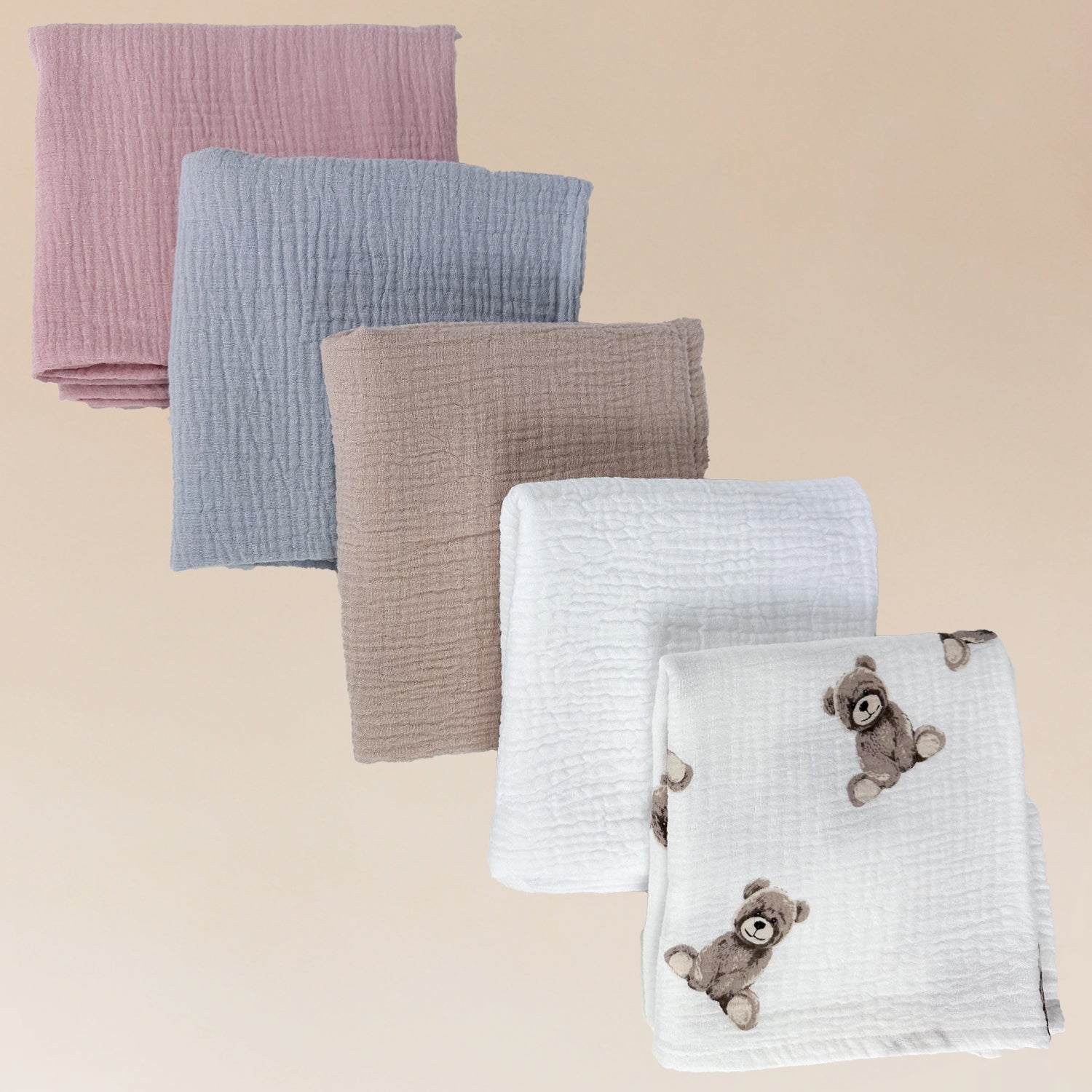 Plumeri Pieluszki muślinowe zestaw kolorów 5 szt. 70x70 cm