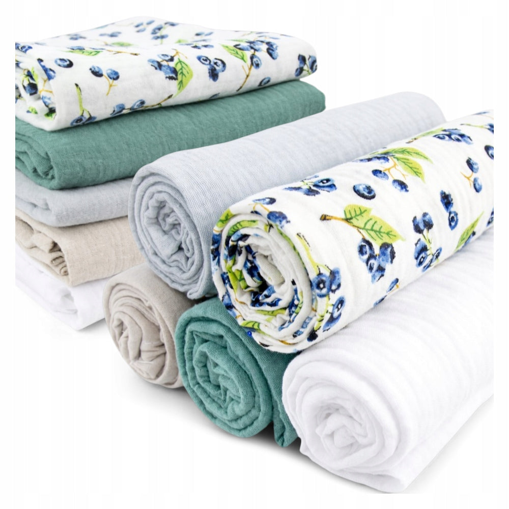 Pieluszki muślinowe 5 szt., 70x70, borówki, gołębi, ziemisty, mix kolorów | Plumeri