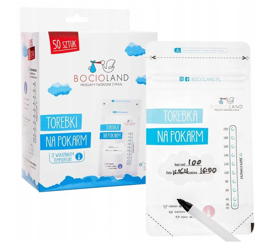 Bocioland WORECZKI NA MLEKO Ze Wskaźnikiem Temperatury 200ml 50 szt.