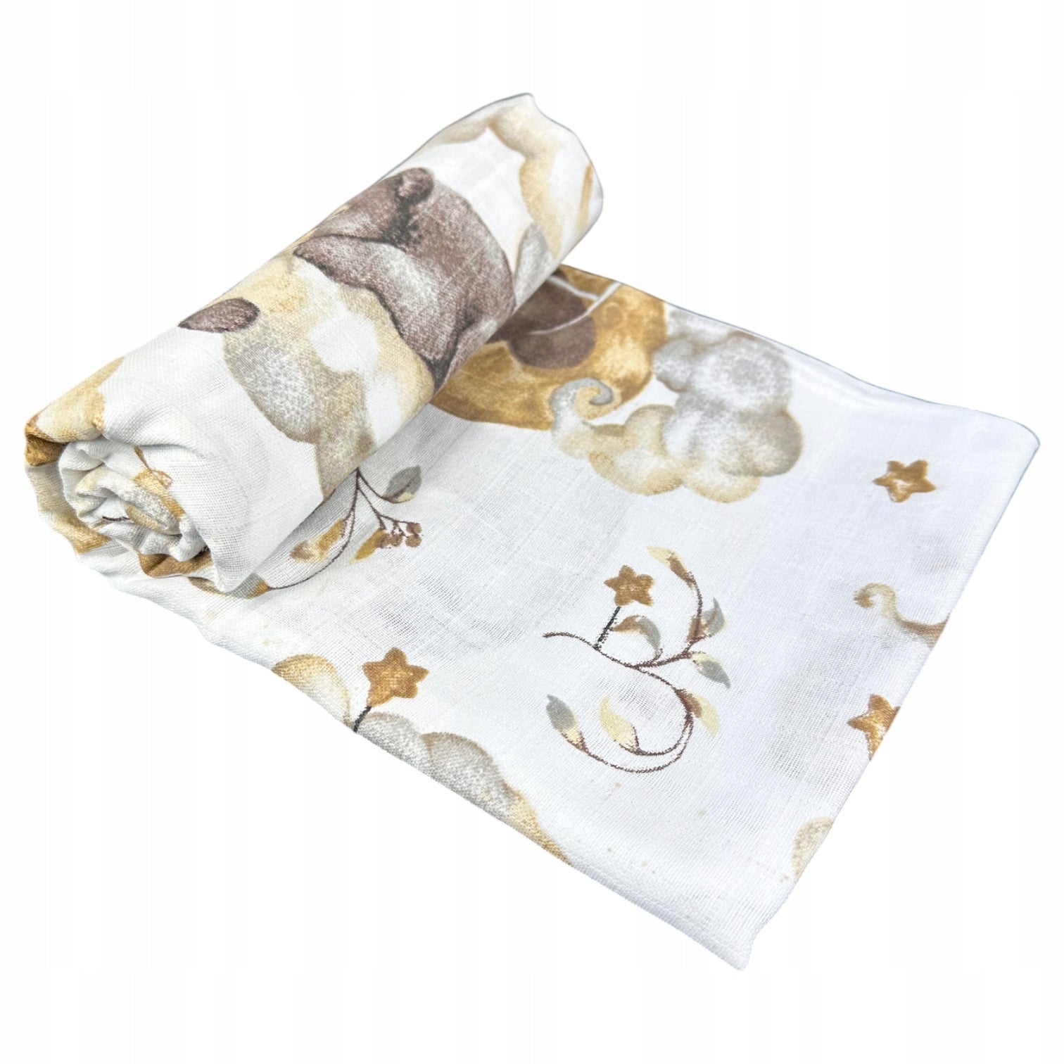 Otulacz muślin kratka, 120x120 cm, Niedźwiedź na Chmurce Muślin Kratka | Plumeri