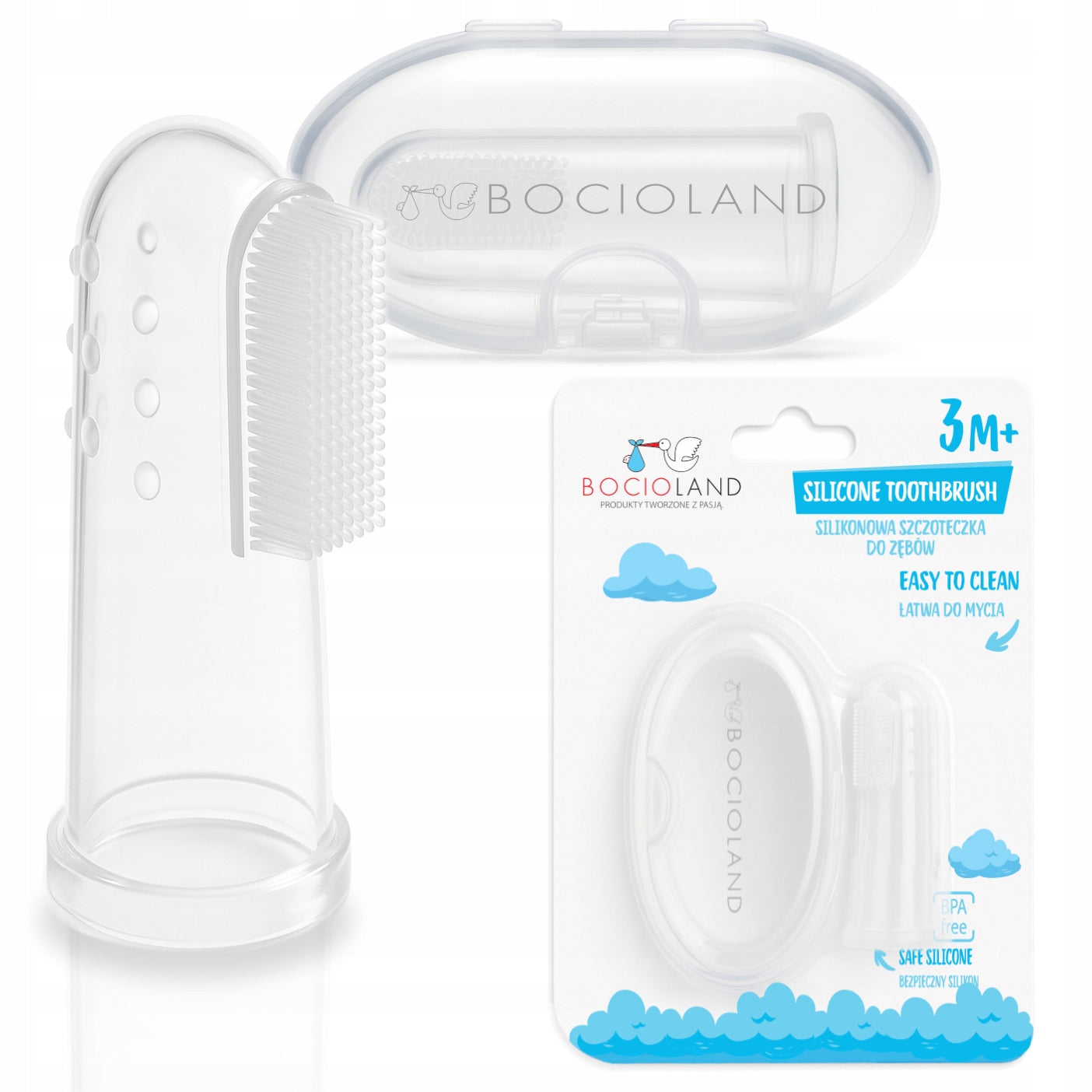 Bocioland Silikonowa szczoteczka na palec do mycia zębów i dziąseł 3m+ | Bocioland