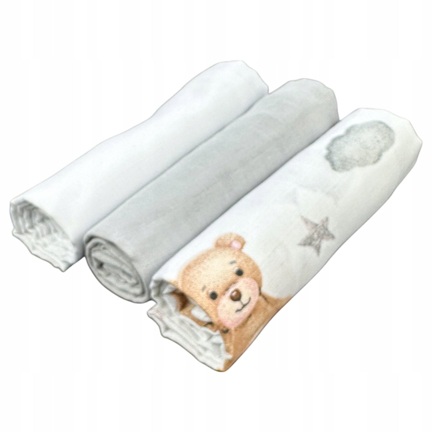 Musselwindeln, 3 St., 70x70 cm, Bär Weiß Grau | Plumeri