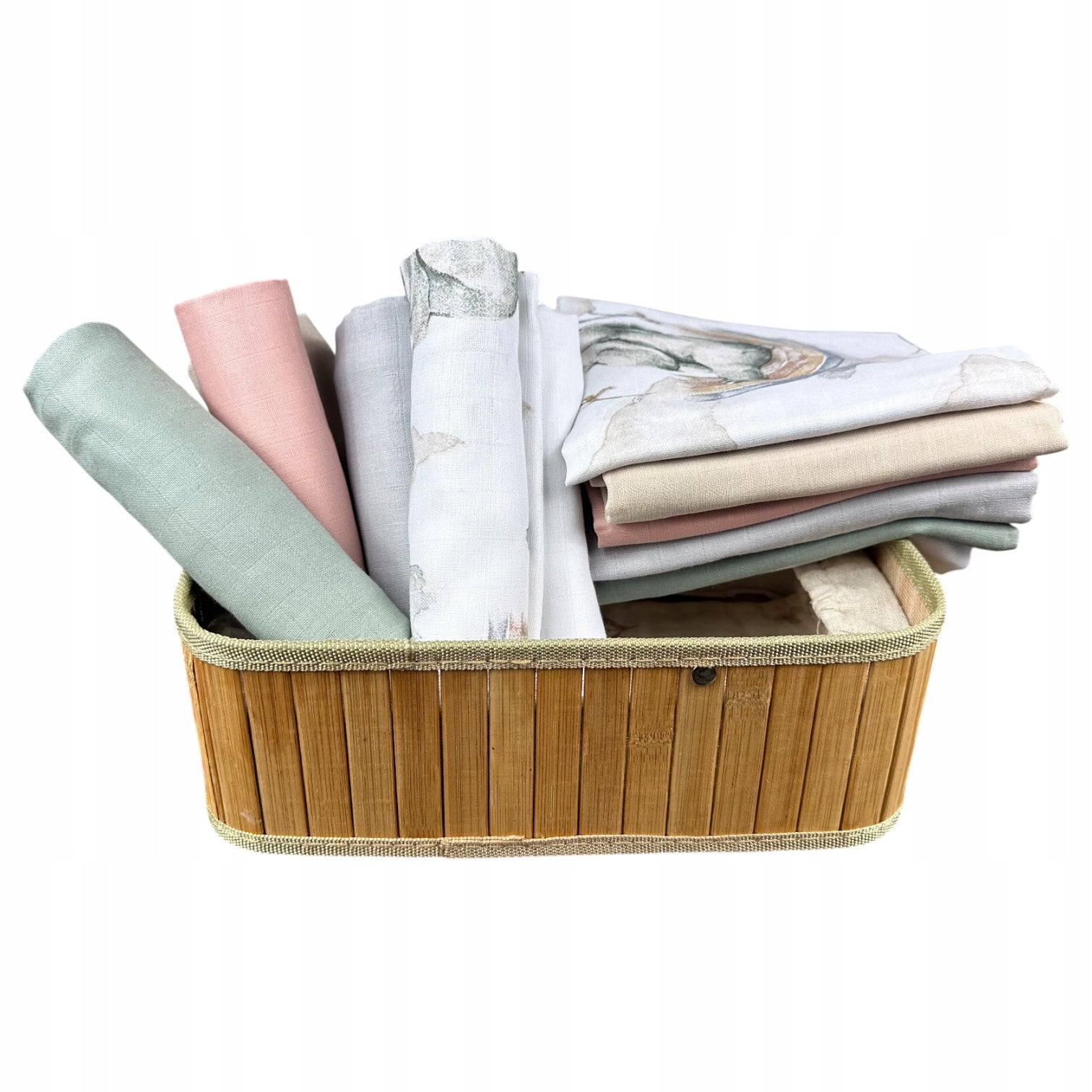 Musselintücher, 6 Stk., 70x70 cm, Grau Grün Weiß Rosa Elefant Beige | Plumeri