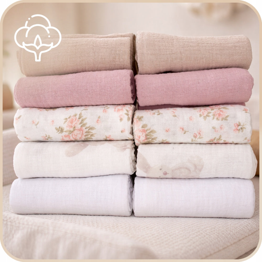 Plumeri Pieluszki muślinowe zestaw kolorów 10 szt. 50x30 cm