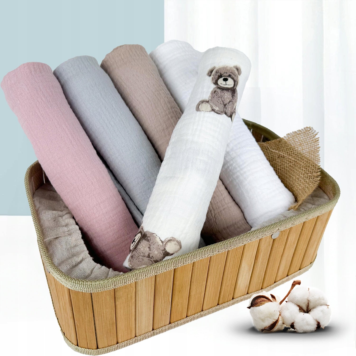 Pieluszki muślinowe, 5 szt., 70x70 cm, 5szt róż / Szary capp misie / Biały | Plumeri