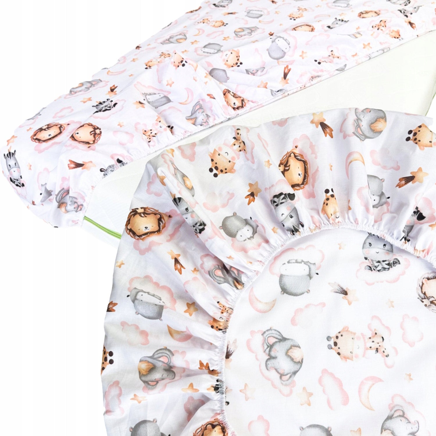 Prześcieradło do łóżeczka, 60x120 cm, wzór Różowy lew na chmurce | Plumeri