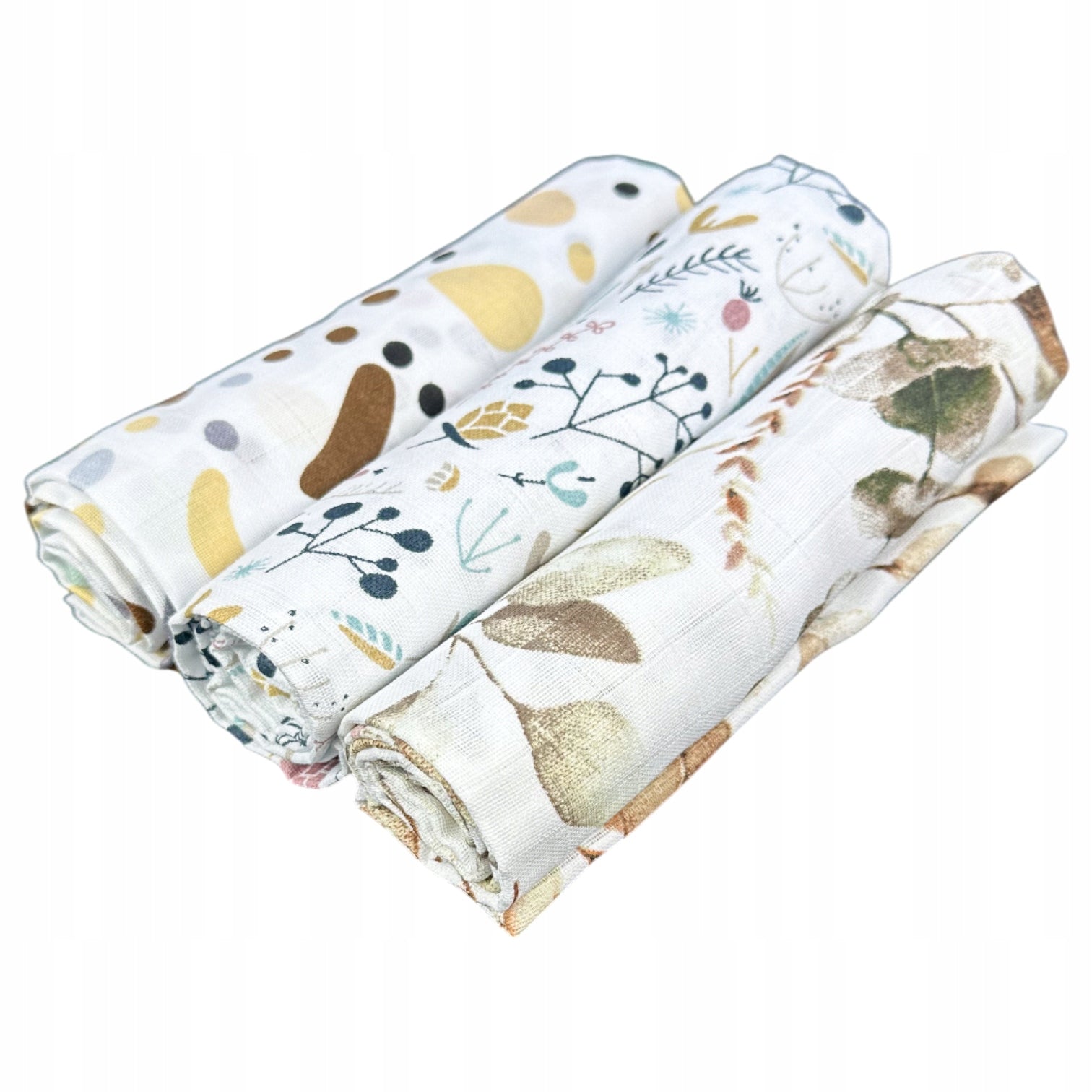 Musselintücher, 3 Stk., 70x70 cm, Kiesel Vogelbeere Eukalyptus | Plumeri