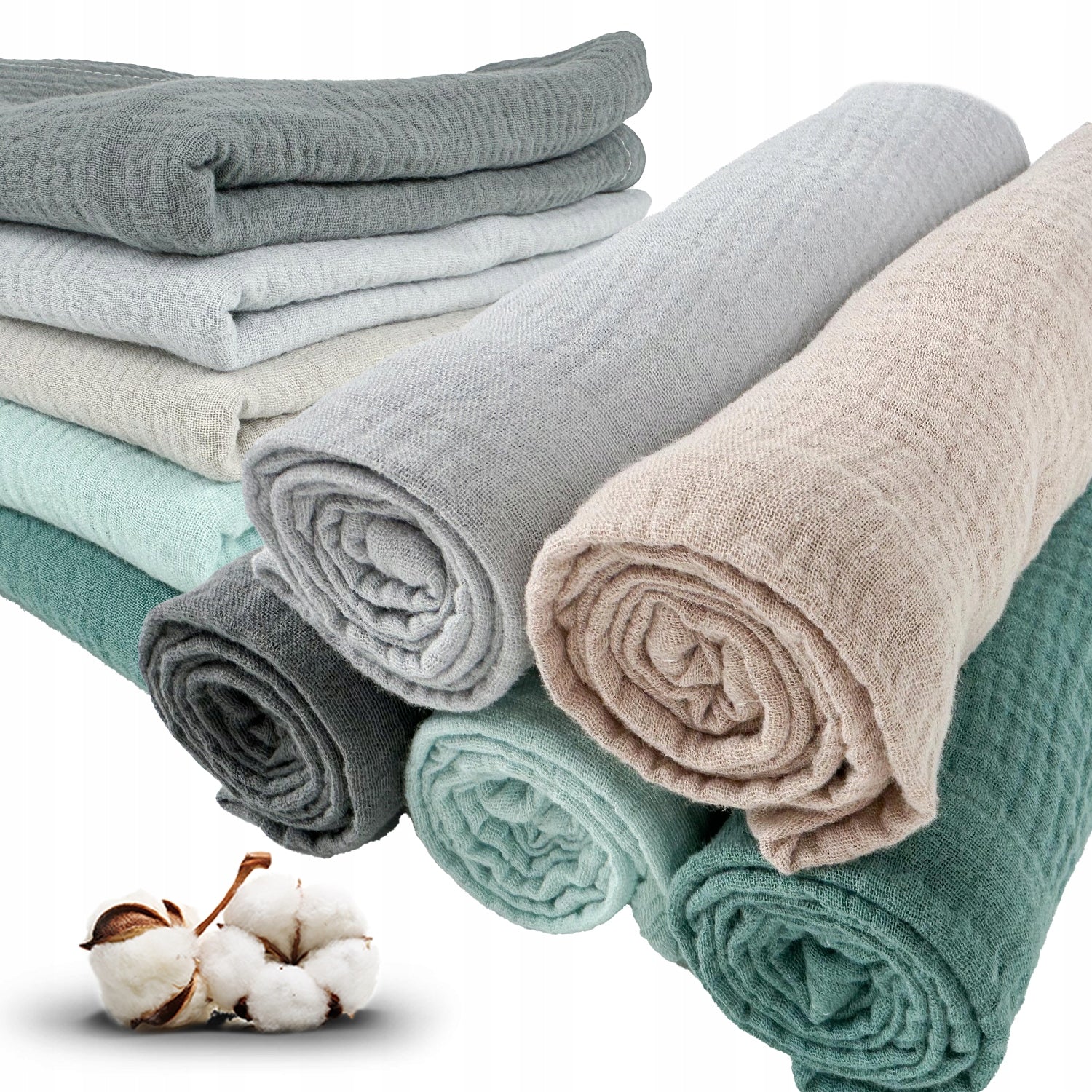 Pieluszki muślinowe, 5 szt., 70x70 cm, Grafit szary mietowy zielony capp | Plumeri