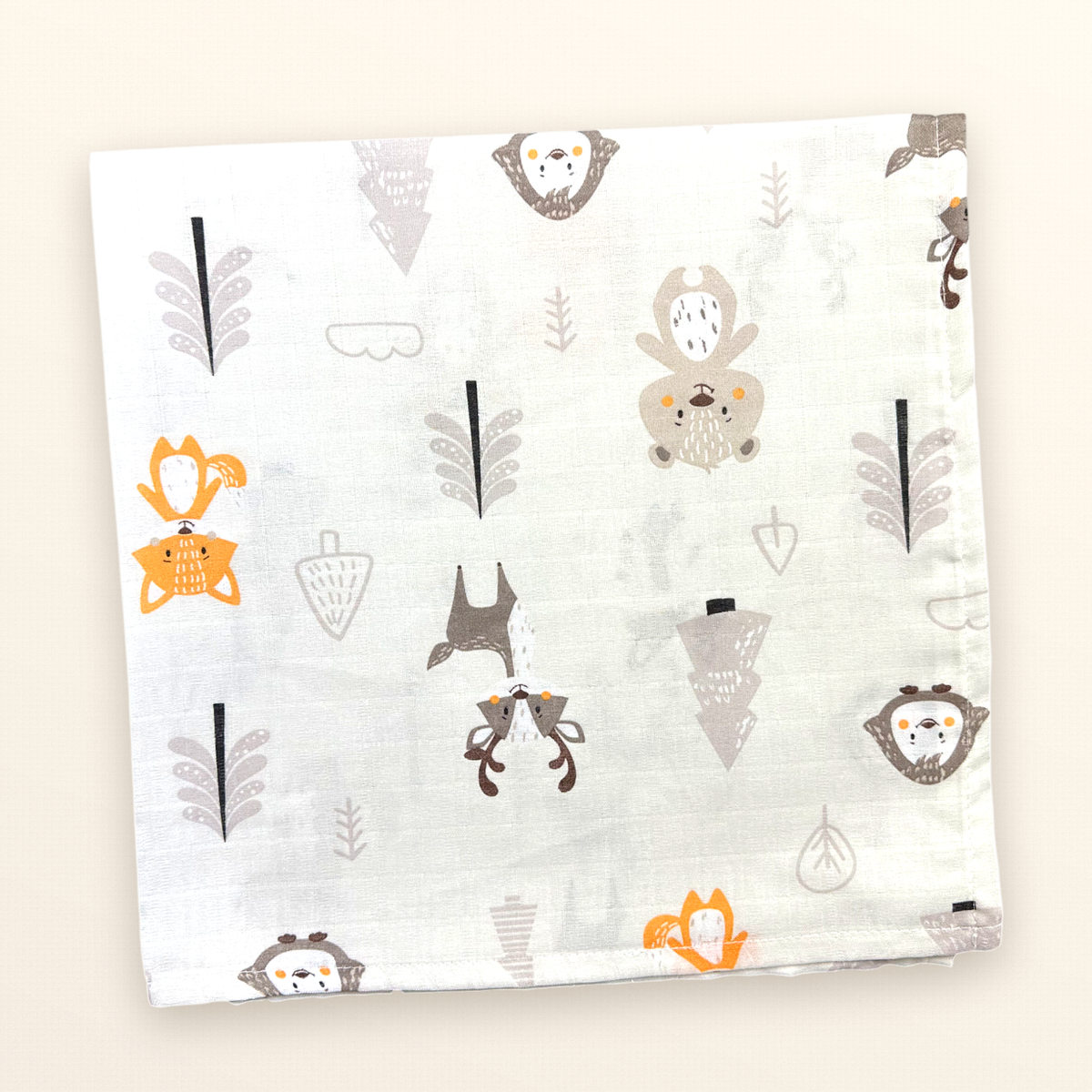 Pieluszki muślinowe, 3 szt., 70x70 cm, Żółty Lisek Leśna Rodzina Muslin Kratka | Plumeri