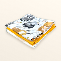 Pieluszki muślinowe, 3 szt., 70x70 cm, Żółty Lisek Leśna Rodzina Muslin Kratka | Plumeri